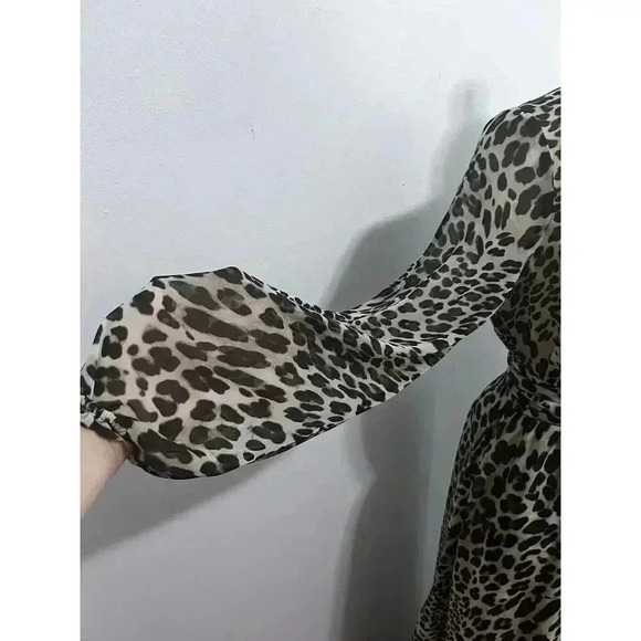 INC Maxi Dress Size 6 Leopard Print Balloon Long Sleeves - Picture 8 of 8